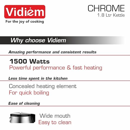 Vidiem Electric Kettle 1.8 Ltr 1500W- CHROME