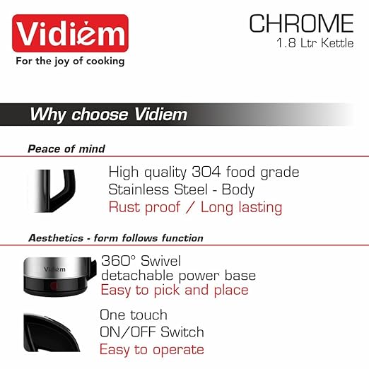 Vidiem Electric Kettle 1.8 Ltr 1500W- CHROME
