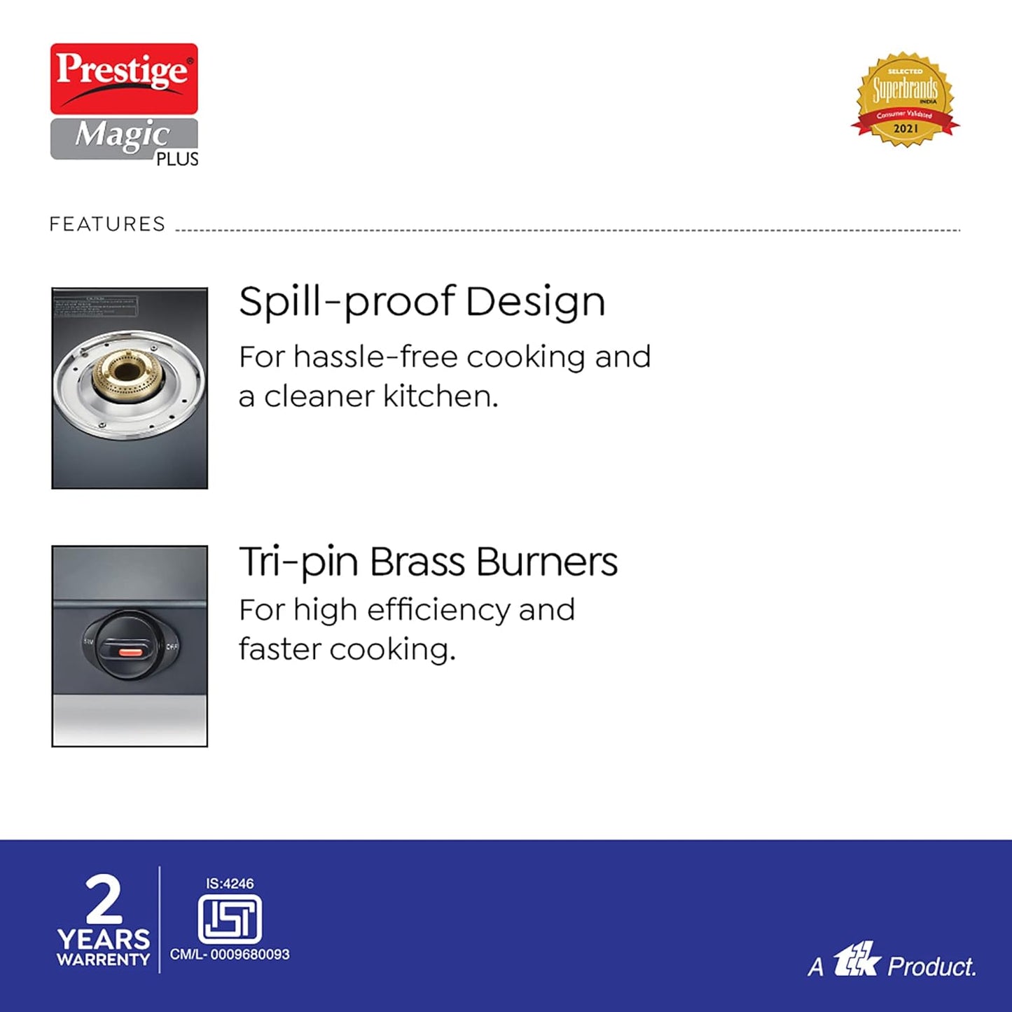 Prestige Gas Stove Magic Plus Glass Top 3B 40397