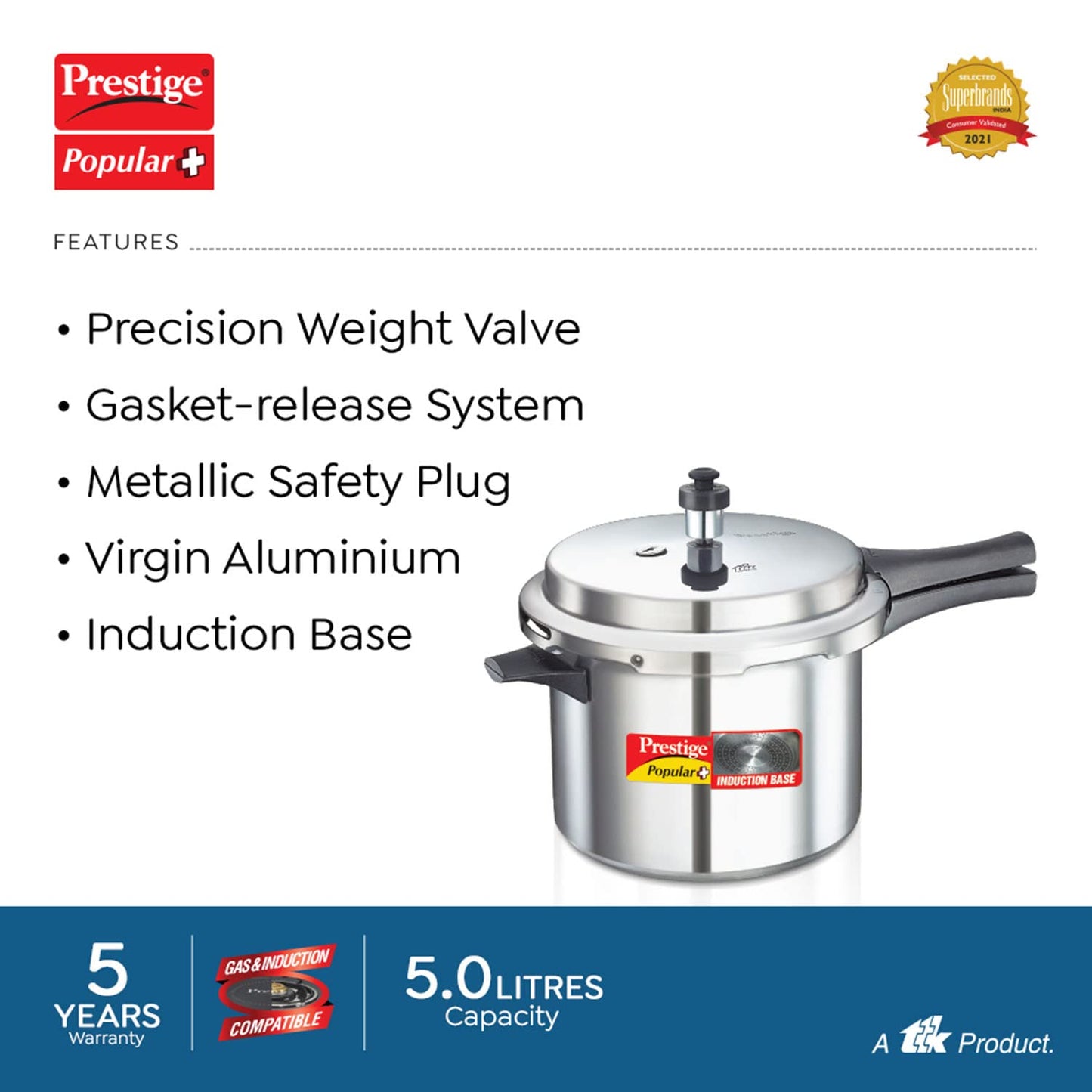 Prestige Cooker Aluminium Popular Plus 5 Ltr