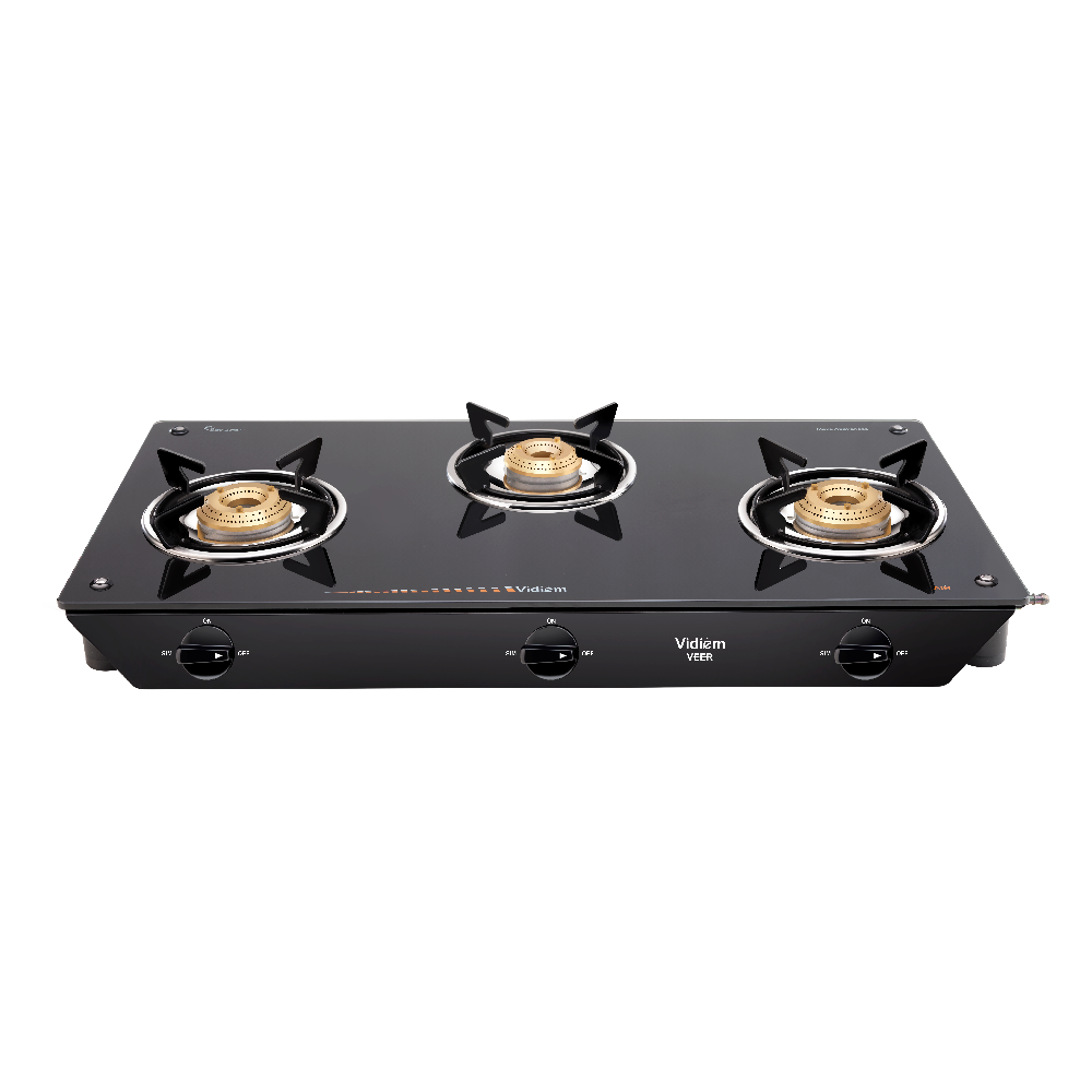 Vidiem Gas Stove Glass Top 3 Burner Veer Jumbo