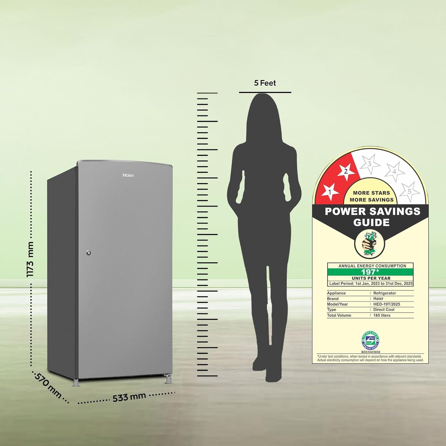 Haier Fridge DD 185 Ltr - HRD-2062PZG-N