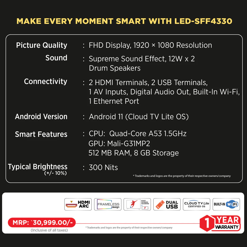 Intex Smart TV 43 Inch-LED-SFF4330