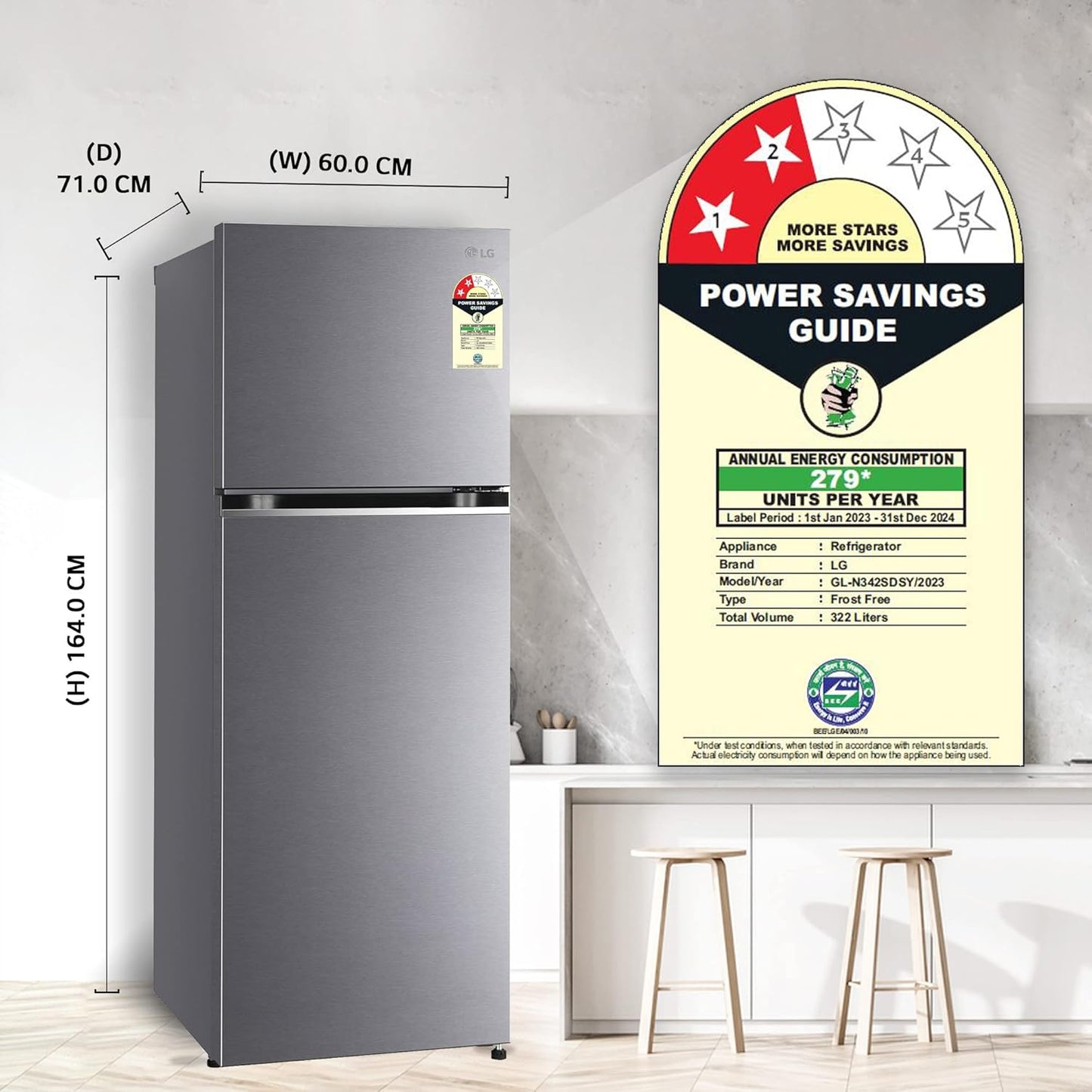 LG Double Door Fridge 322 Ltr 2 Star - N342SDSY