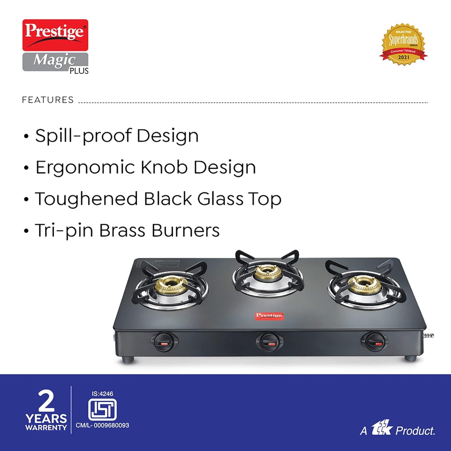 Prestige Gas Stove Magic Plus Glass Top 3B 40397