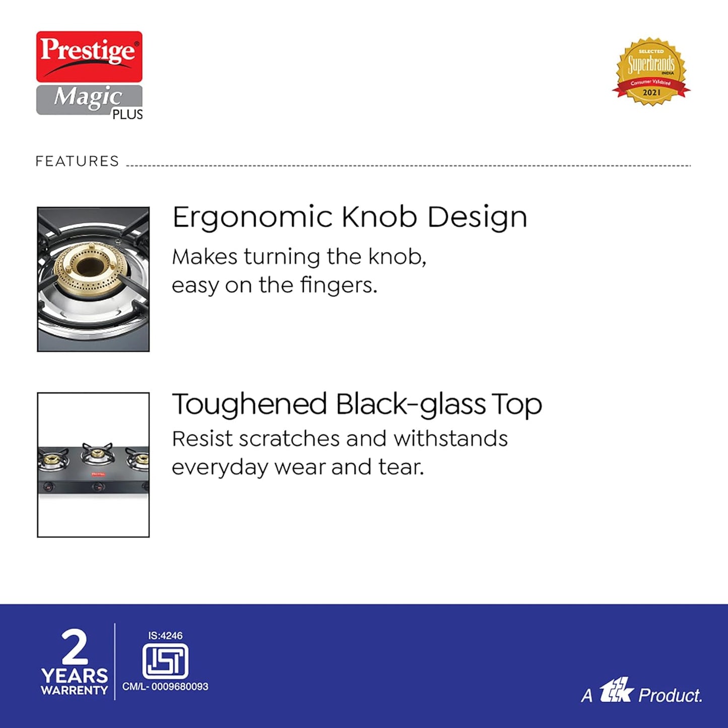 Prestige Gas Stove Magic Plus Glass Top 3B 40397