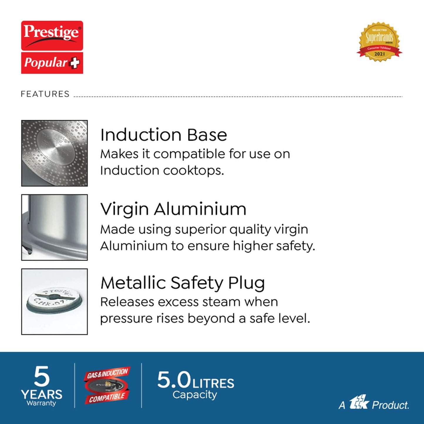 Prestige Cooker Aluminium Popular Plus 5 Ltr