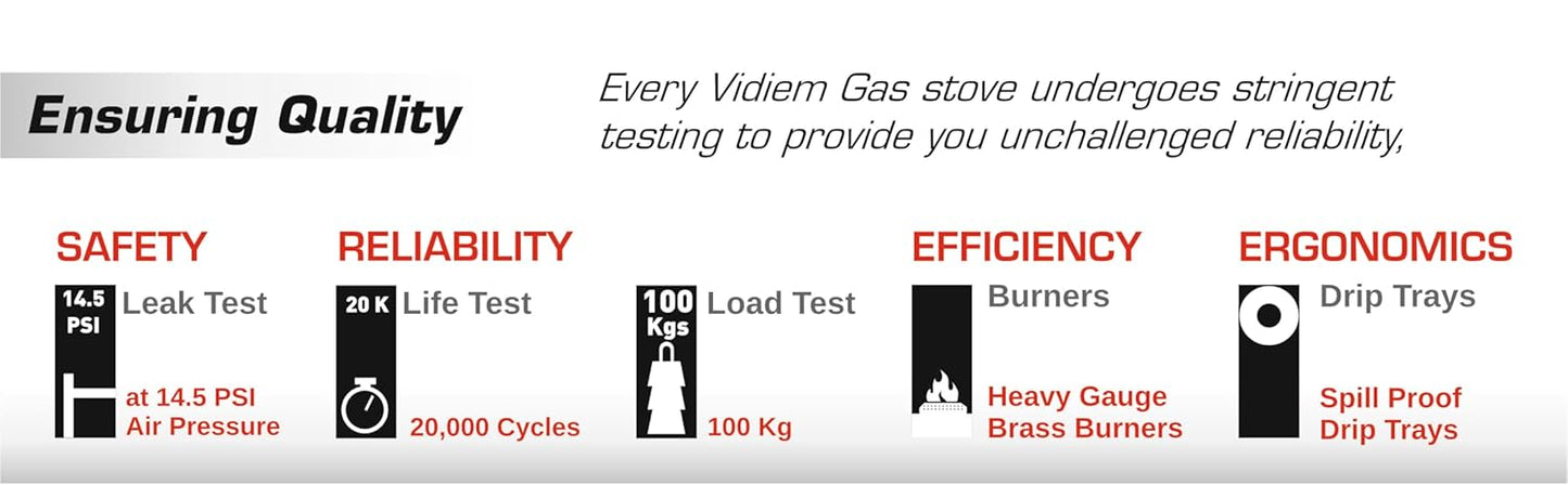 Vidiem Gas Stove Glass Top 3 Burner VEER