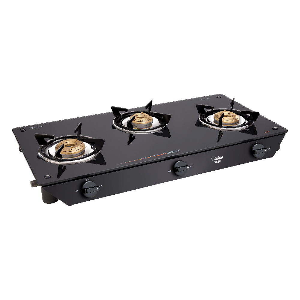 Vidiem Gas Stove Glass Top 3 Burner Veer Jumbo