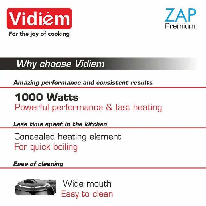 Vidiem Electric Kettle 1.8 Ltr 1000W- ZAP PREMIUM
